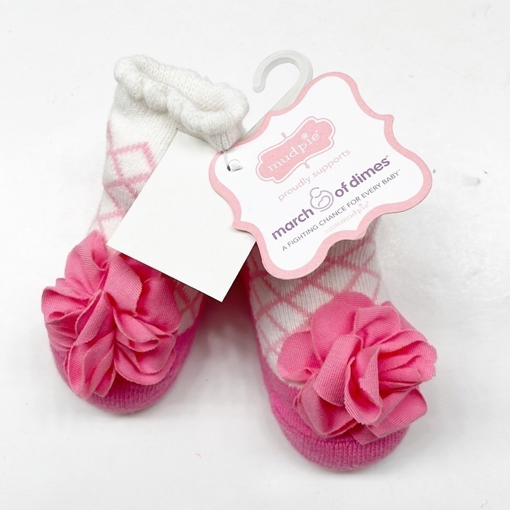 NEW Mud Pie light pink sneaker baby socks